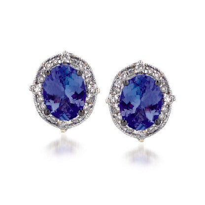 2 1/4 cts Blue Tanzanite and Diamond Earrings in 14K White Gold by Le Vian - BirthStone.com