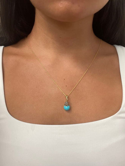 1 3/8 cts Blue Turquoise Pendant in 14K Yellow Gold by Carlo Viani - BirthStone.com