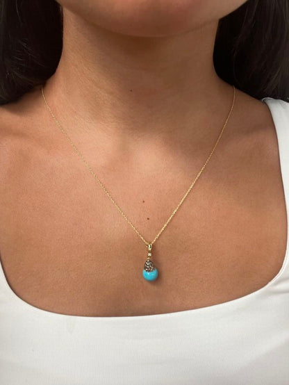 1 3/8 cts Blue Turquoise Pendant in 14K Yellow Gold by Carlo Viani - BirthStone.com