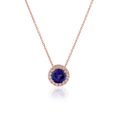 1 3/8 cts Blue Tanzanite and Diamond Necklace in 14K Rose Gold by Le Vian - BirthStone.com