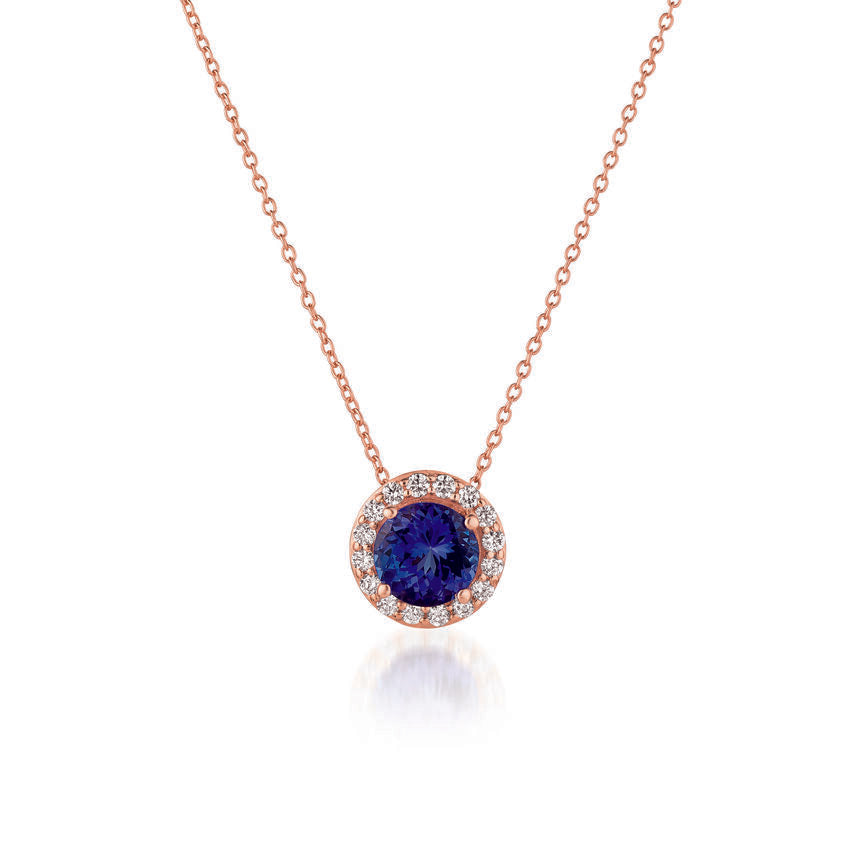 LeVian 14K Rose Gold Tanzanite Round Diamond Beautiful Fancy Pendant Necklace