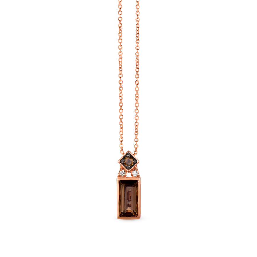 LeVian 14K Rose Gold Smoky Quartz Round Chocolate Brown Diamond Pendant Necklace