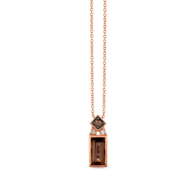 LeVian 14K Rose Gold Smoky Quartz Round Chocolate Brown Diamond Pendant Necklace