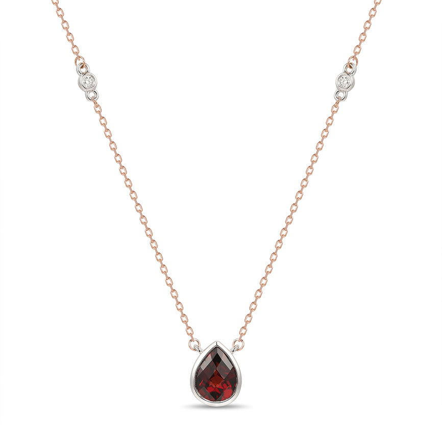 LeVian 14K Two-Tone Gold Garnet Round Diamond Beautiful Pretty Pendant Necklace