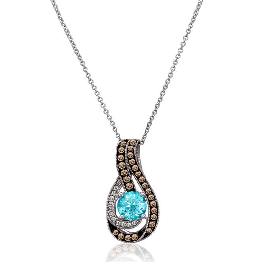 1 cts Blue Topaz and Diamond Necklace in 14K White Gold by Le Vian - BirthStone.com