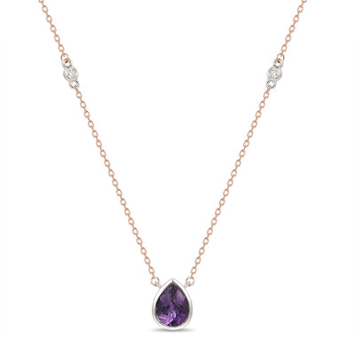 LeVian 14K Two-Tone Gold Amethyst Round Diamond Beautiful Fancy Pendant Necklace