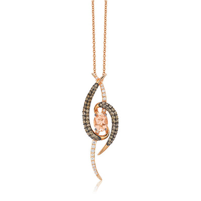 LeVian 14K Rose Gold Morganite Round Chocolate Brown Diamond Pendant Necklace