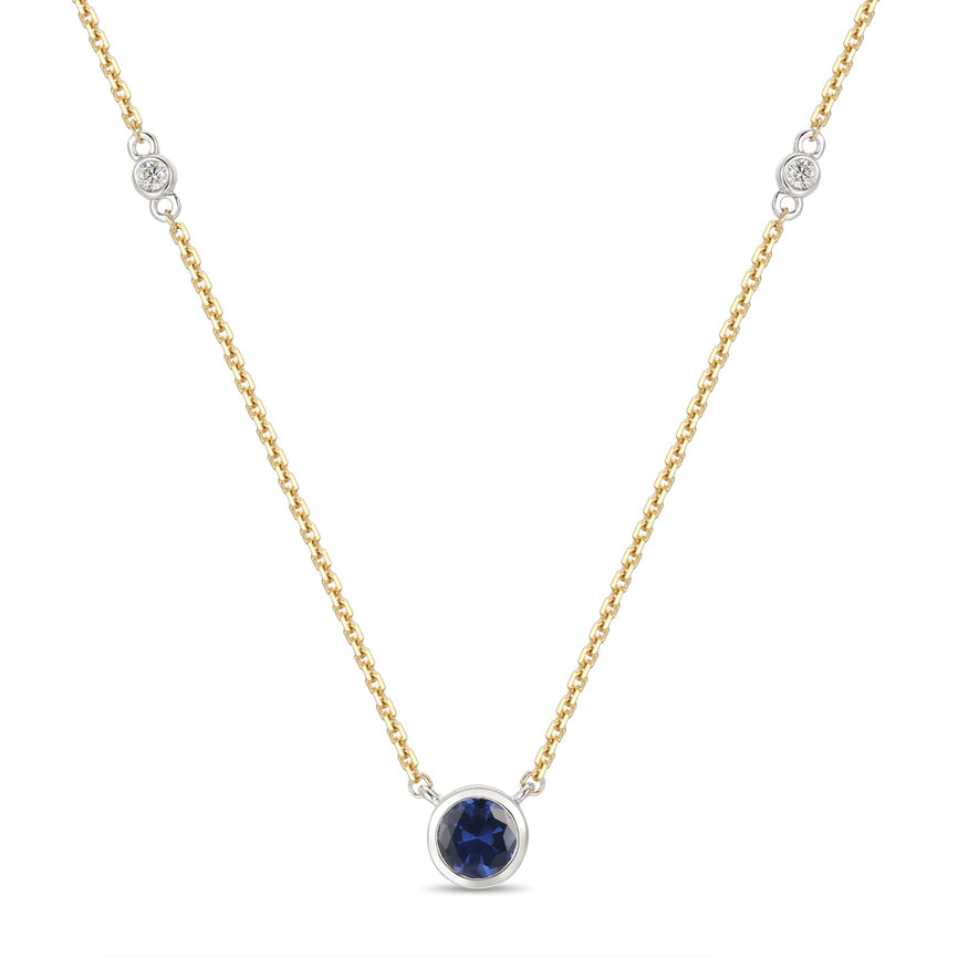 LeVian 14K Two-Tone Gold Blue Sapphire Round Diamond Fancy Pendant Necklace