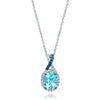 LeVian 14K White Gold Aquamarine Round Blue Diamond Beautiful Pendant Necklace