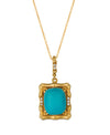 LeVian 14K Yellow Gold Turquoise White Sapphire Beautiful Fancy Pendant Necklace