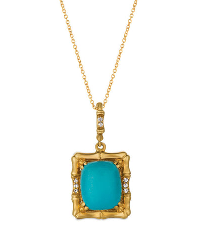 LeVian 14K Yellow Gold Turquoise White Sapphire Beautiful Fancy Pendant Necklace