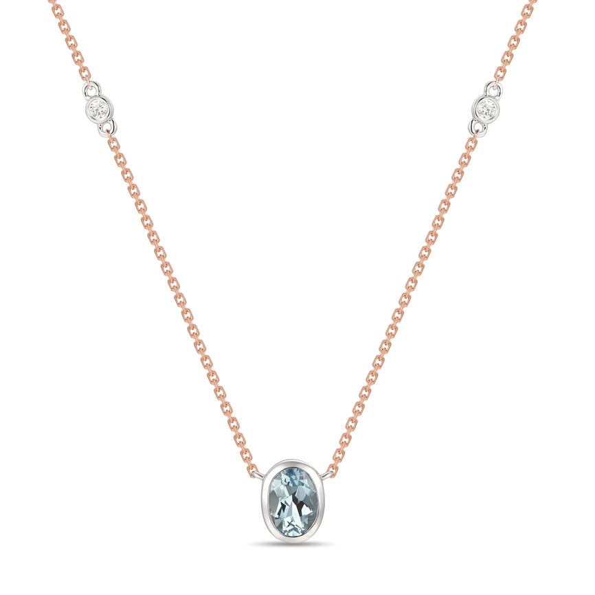 LeVian 14K Two-Tone Gold Aquamarine Round Diamond Pretty Fancy Pendant Necklace