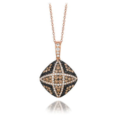 LeVian 14K Rose Gold Round Black Chocolate Brown Diamond Classy Pendant Necklace