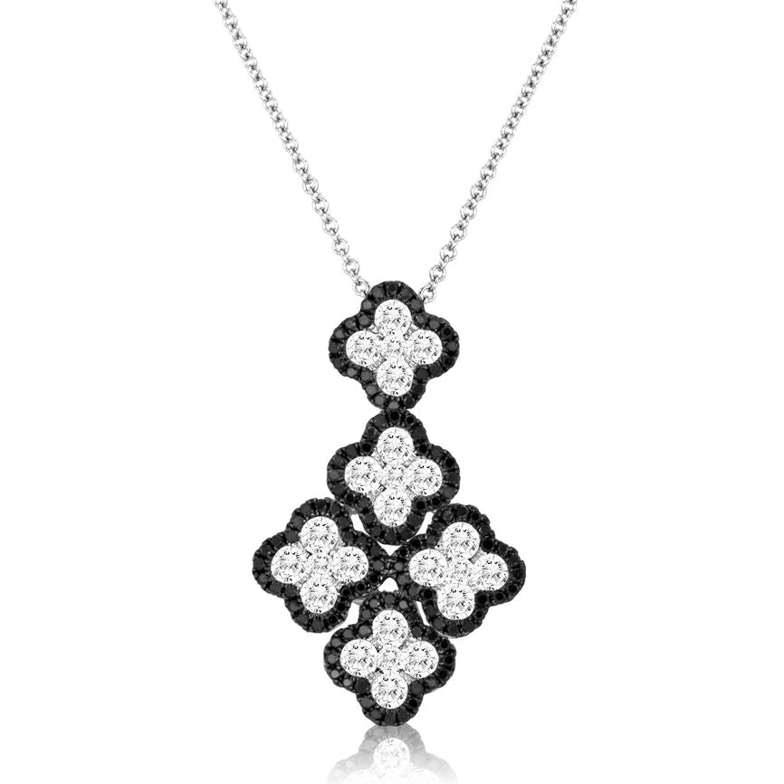 LeVian 14K White Gold Round Black Diamonds Beautiful Classic Pendant Necklace