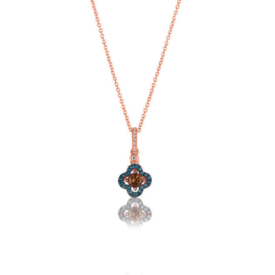 LeVian 14K Rose Gold Round Blue Chocolate Brown Diamond Classy Pendant Necklace