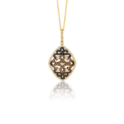 LeVian 14K Yellow Gold Round Black Chocolate Brown Diamond Pendant Necklace