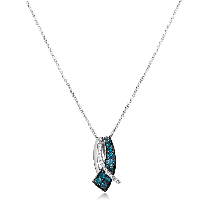 LeVian 14K White Gold Round Blue Diamonds Pretty Fancy Classy Pendant Necklace
