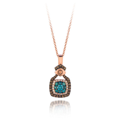 LeVian 14K Rose Gold Round Blue Chocolate Brown Diamond Classic Pendant Necklace