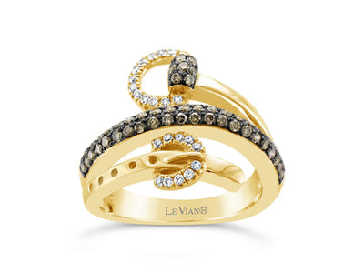 LeVian 14K Yellow Gold Round Chocolate Brown Diamonds Beautiful Cocktail Ring