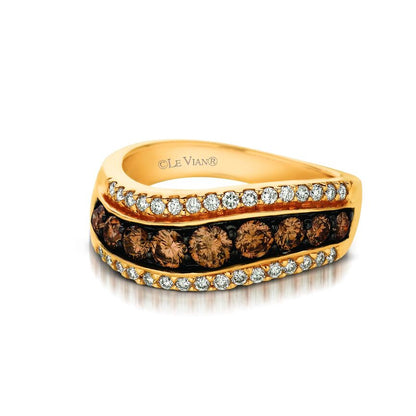 LeVian 14K Yellow Gold Round Chocolate Brown Diamonds Fancy Pretty Cocktail Ring