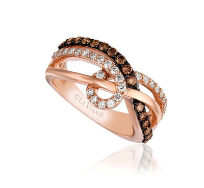 LeVian 14K Rose Gold Round Chocolate Brown Diamond Beautiful Fancy Cocktail Ring
