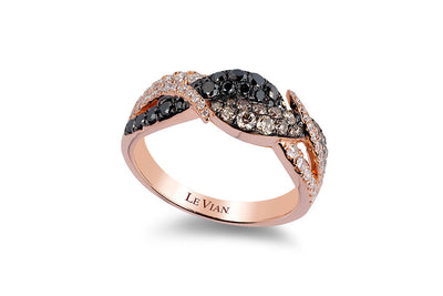 LeVian 14K Rose Gold Round Black Chocolate Brown Diamonds Classic Cocktail Ring