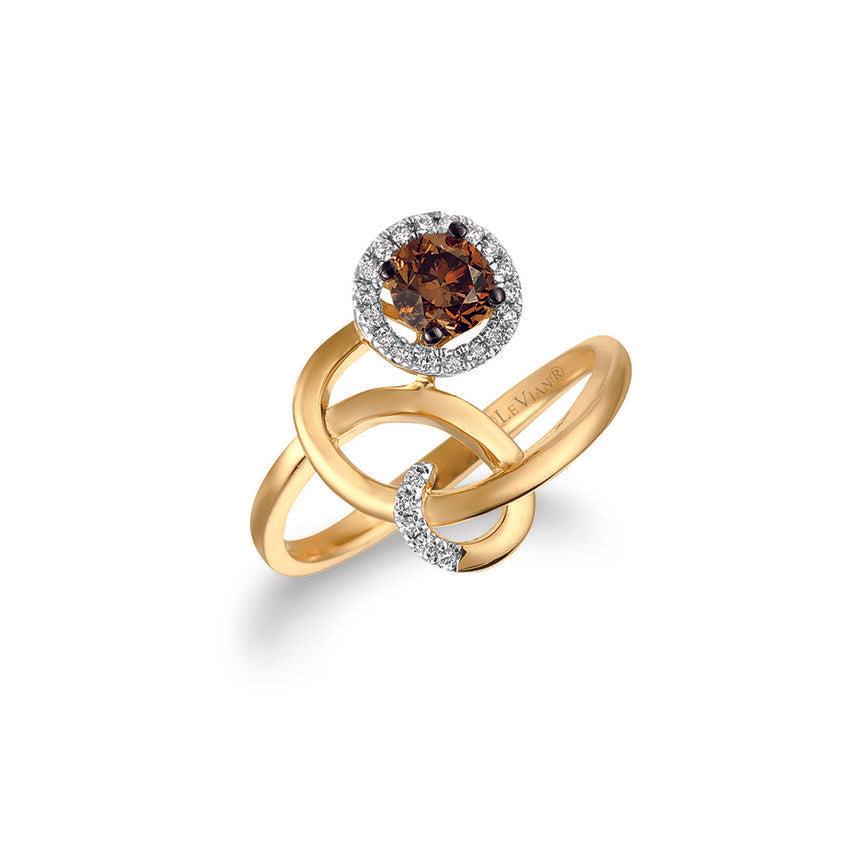 LeVian 14K Yellow Gold Round Chocolate Brown Diamond Beautiful Cocktail Ring