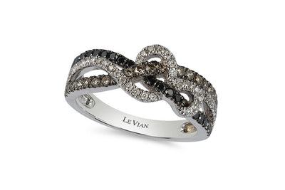 LeVian 14K White Gold Round Black Chocolate Brown Diamonds Pretty Cocktail Ring