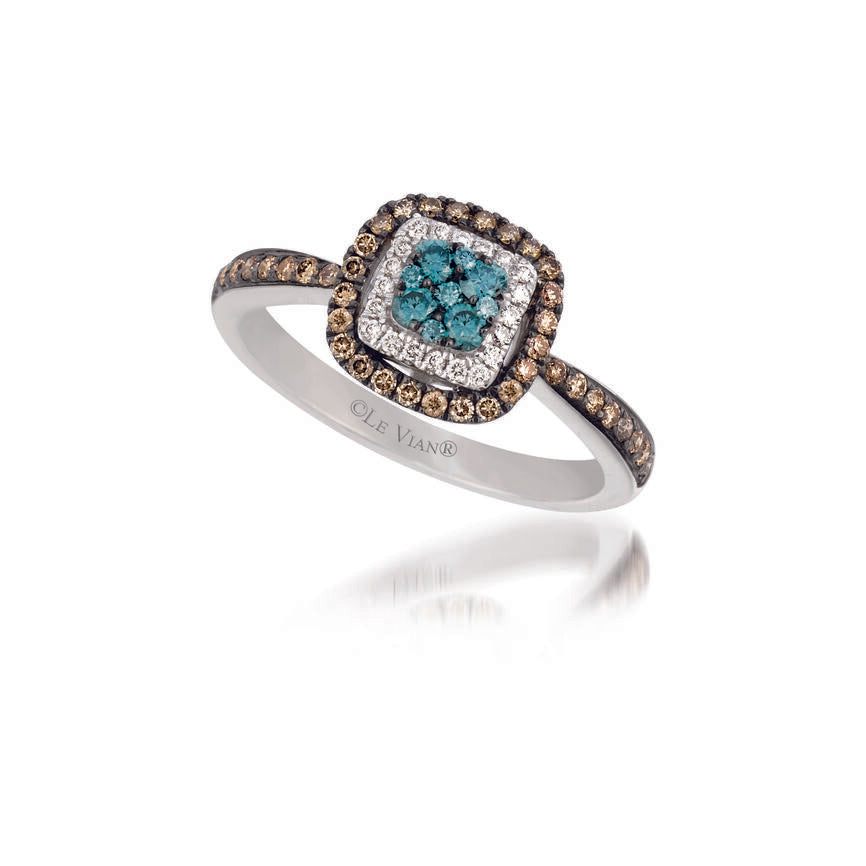 LeVian 14K White Gold Round Chocolate Brown Blue Diamond Classic Cocktail Ring