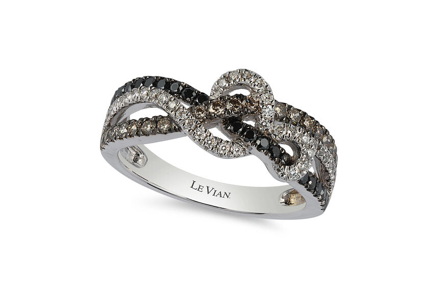 LeVian 14K White Gold Round Black Chocolate Brown Diamonds Fancy Cocktail Ring
