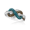 LeVian 14K White Gold Round Blue Chocolate Brown Diamonds Classic Cocktail Ring