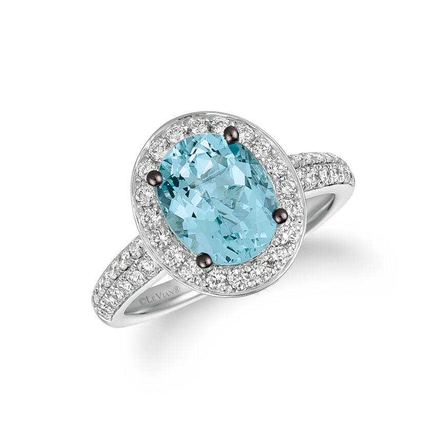 2 2/3 cts Blue Aquamarine and Diamond Ring in 14K White Gold by Le Vian - BirthStone.com