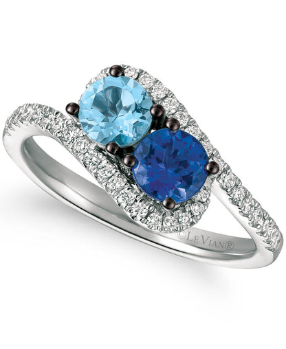 1 cts Blue Aquamarine and Diamond Ring in 14K White Gold by Le Vian - BirthStone.com