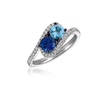 1 cts Blue Aquamarine and Diamond Ring in 14K White Gold by Le Vian - BirthStone.com