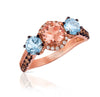 LeVian 14K Rose Gold Morganite Aquamarine Chocolate Brown Diamond Cocktail Ring