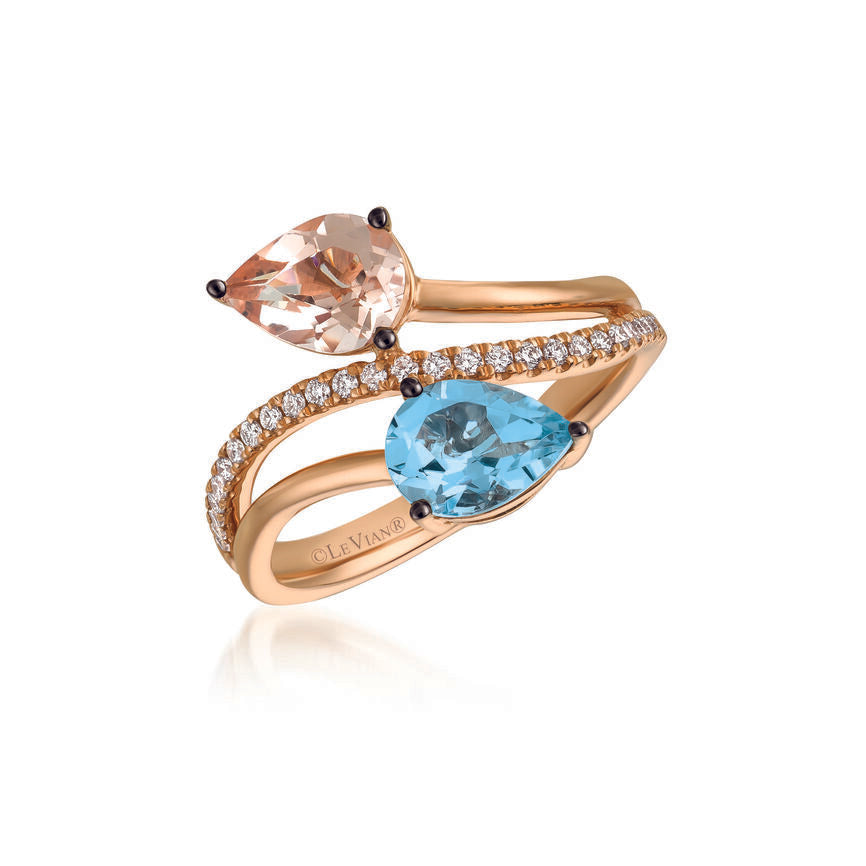 1 3/4 cts Blue Aquamarine and Diamond Ring in 14K Rose Gold by Le Vian - BirthStone.com