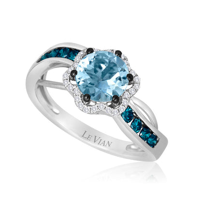 1 1/4 cts Blue Aquamarine and Diamond Ring in 14K White Gold by Le Vian - BirthStone.com