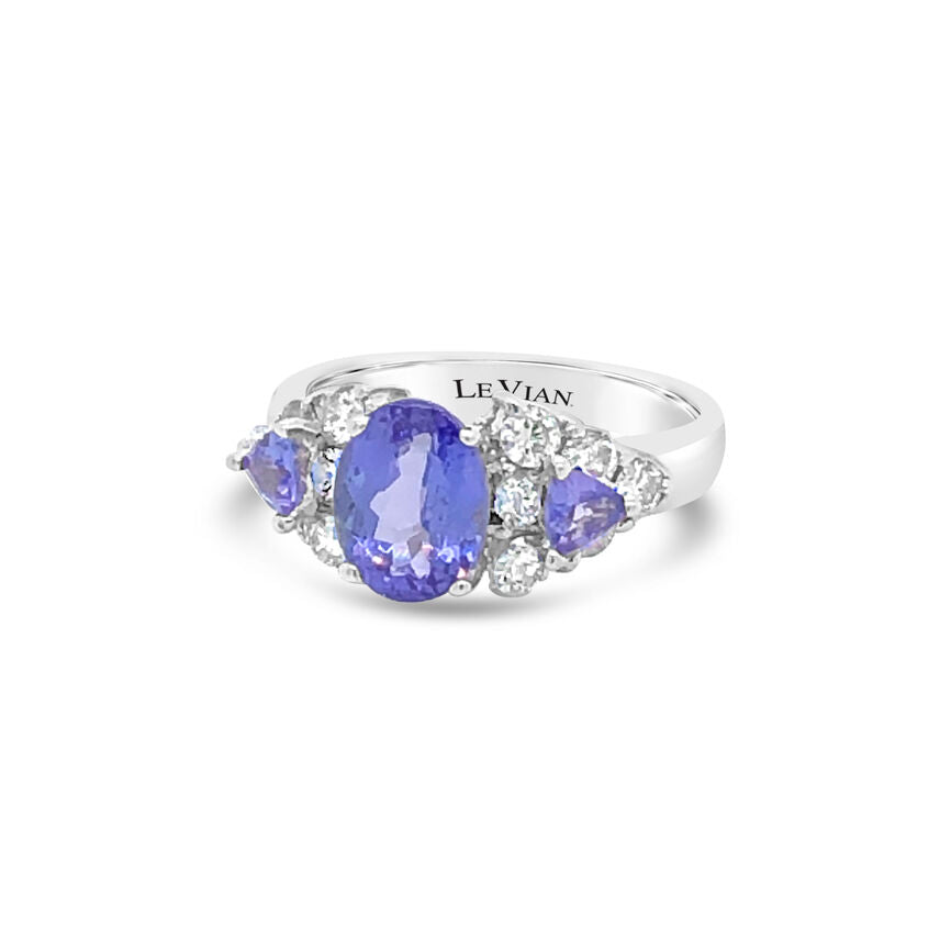 LeVian 14K White Gold Blue Purple Tanzanite Gemstone Beautiful Cocktail Ring