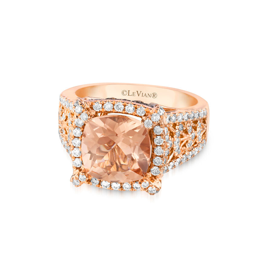 3 7/8 cts Pink Morganite and Diamond Ring in 18K Rose Gold by Le Vian - BirthStone.com