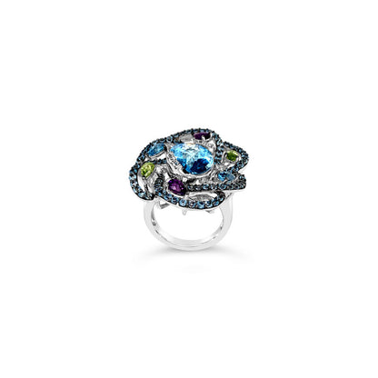 LeVian Topaz Ring 10 2/3 cts Cocktail Blue Statement in 14K White Gold Size 7 - BirthStone.com