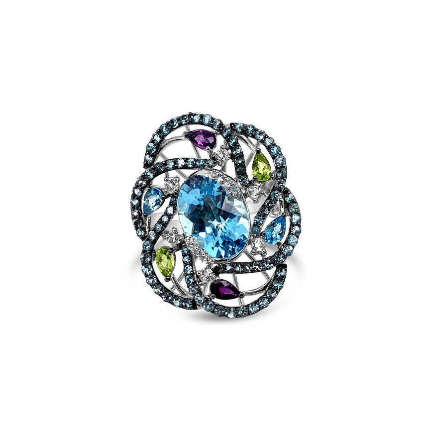 LeVian Topaz Ring 10 2/3 cts Cocktail Blue Statement in 14K White Gold Size 7 - BirthStone.com