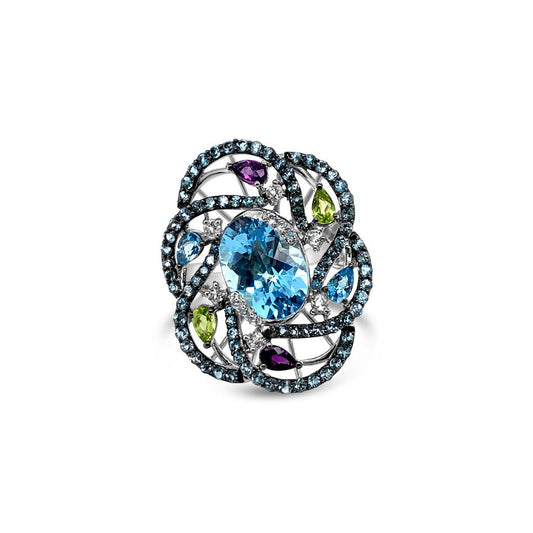 LeVian Topaz Ring 10 2/3 cts Cocktail Blue Statement in 14K White Gold Size 7 - BirthStone.com