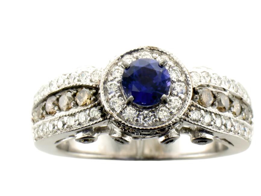 LeVian Ring Sapphire Vanilla Diamonds® Chocolate Diamonds® 14K Vanilla Gold®