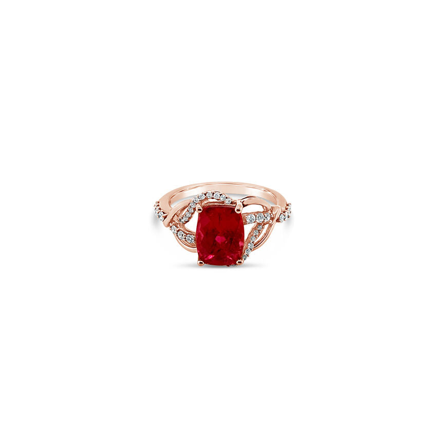 NEW LeVian® Ring Raspberry Rubellite™ White Diamonds 14K Strawberry Gold®