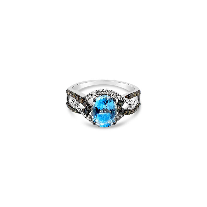 LeVian® Ring Blue Topaz Chocolate Diamonds® Vanilla Diamonds® 14K Vanilla Gold®