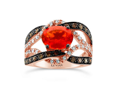 LeVian® Ring Fire Opal Chocolate Diamonds® White Diamonds 14K Strawberry Gold