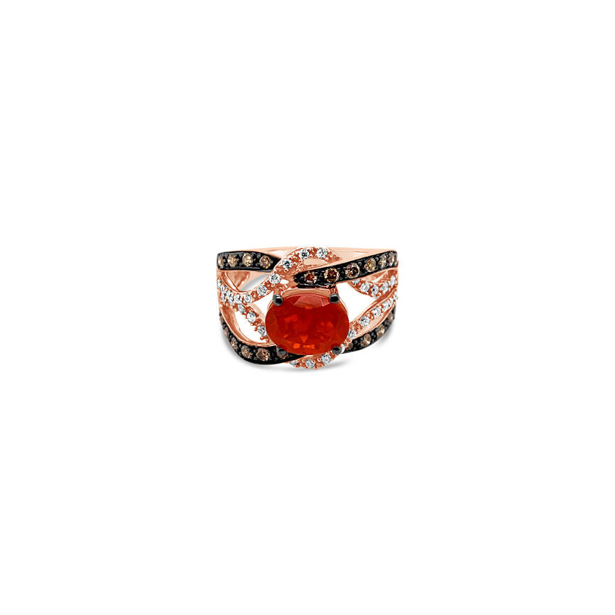 1 1/2 cts Red Fire Opals and Diamond Ring in 14K Rose Gold by Le Vian