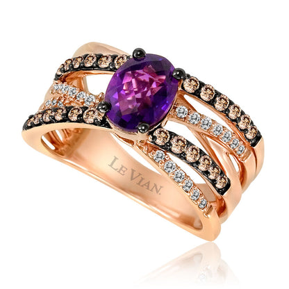 LeVian® Ring Amethyst Chocolate Diamonds® Vanilla Diamonds® 14K Strawberry Gold®