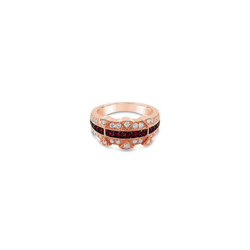 7/8 cts Red Ruby and Diamond Ring in 14K Rose Gold by Le Vian