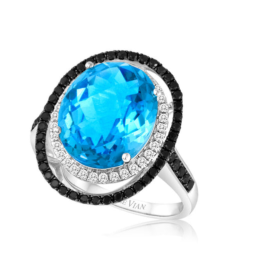 6 1/2 cts Blue Topaz and Diamond Ring in 14K White Gold by Le Vian - BirthStone.com